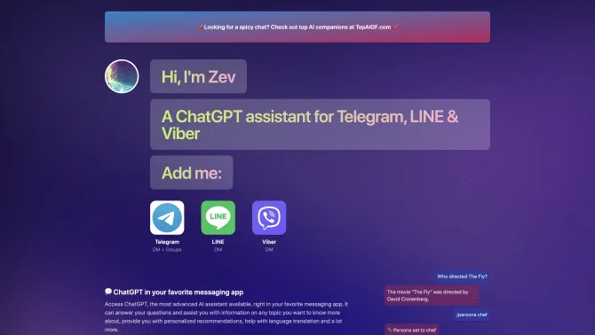 Zev - ChatGPT for Telegram, LINE & Viber